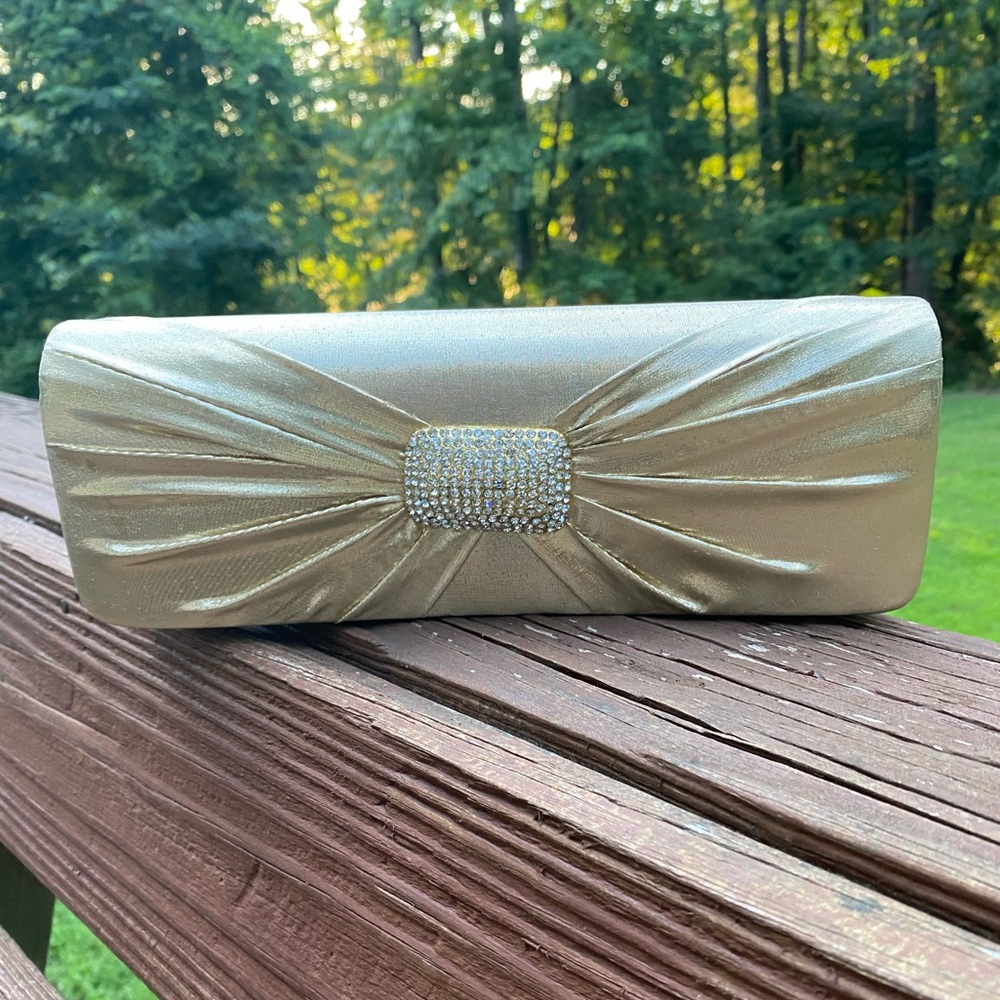 Gold Clutch with Jewel Accent - 10.5” long